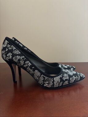 BCBGeneration Black and Silver Rhinestone Pointed-Toe Stiletto Pumps